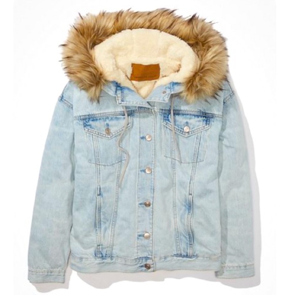 AE Fur-lined Hood Denim Jacket (L)